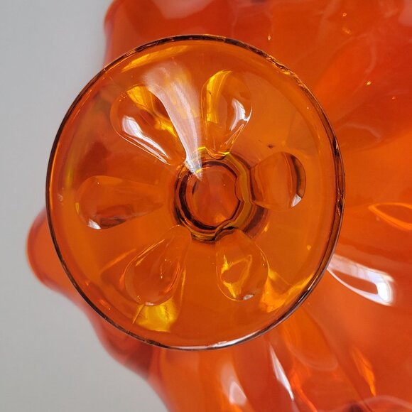 Vintage Mid-Century Viking Glass Modern Orange Art Glass Pedestal Bowl With Wavy - Picture 4 of 7